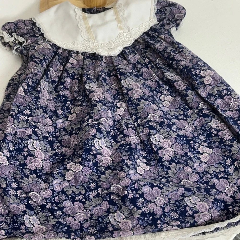 Vintage Navy Floral Dress with Lace Collar